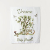 ウッドランドフォレストツリークレードル動物の赤ちゃんシャワー タペストリー (正面)