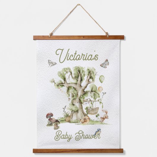 ウッドランドフォレストツリークレードル動物ベビーシャワーTa 吊り下げ型タペストリー (正面)