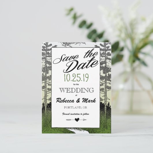 ウッドランドフォレストツリーズマウンテン日付を保存 案内ポストカード (スタンド正面)