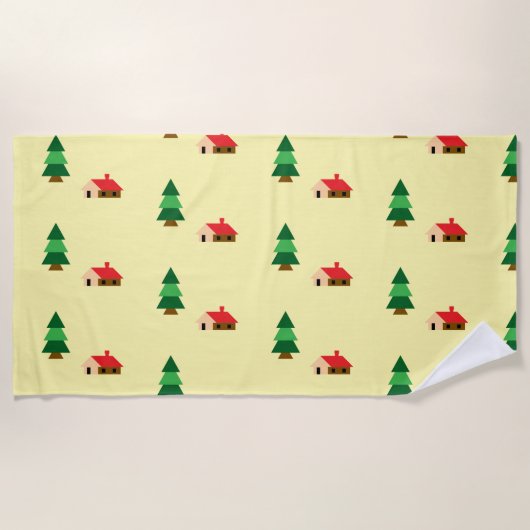 ウッドランドフォレストツリーパターンコージー自然デザイン ビーチタオル (正面)