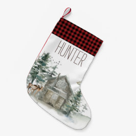 ウッドランドフォレストディアコテージレッドプレイド名 スモールクリスマスストッキング
