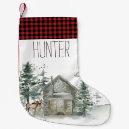 ウッドランドフォレストディアコテージレッドプレイド名 スモールクリスマスストッキング