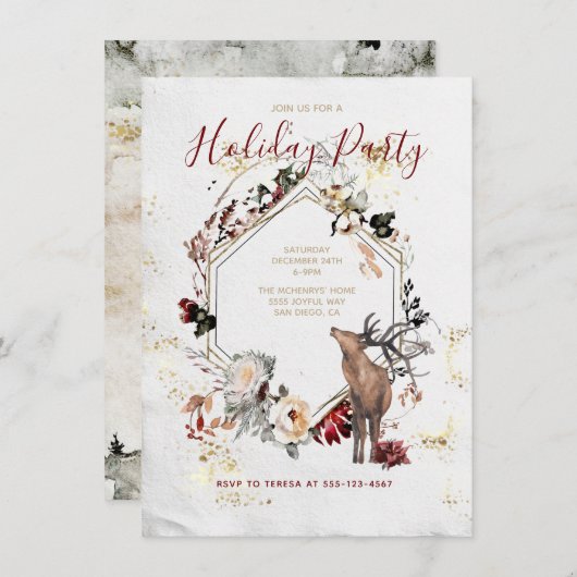 ウッドランドフォレストディアフローラホリデーパーティー 招待状 (正面/裏面)