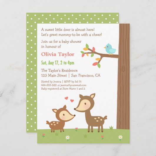 ウッドランドフォレストディアベビーシャワー招待状 招待状 (正面/裏面)