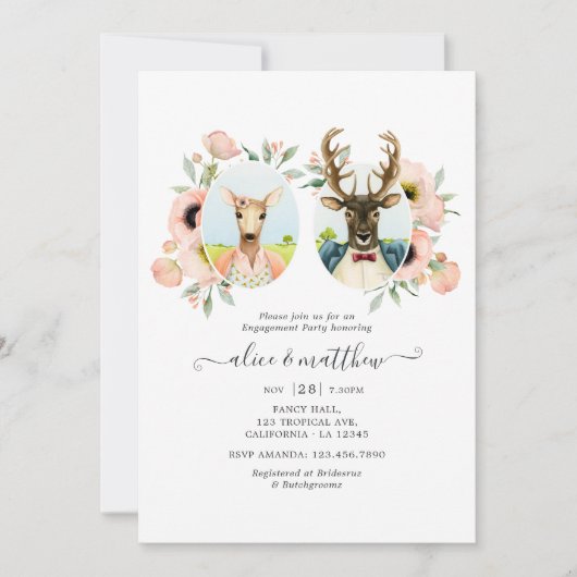 ウッドランドフォレストディアボホおもしろい婚約パーティ 招待状 (正面)