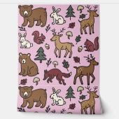 ウッドランドフォレストドードルアニマルズピンク 壁紙 (ほどく)