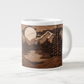 ウッドランドフォレストナイトシーンマググ | 彫刻された松の木 ジャンボコーヒーマグカップ (正面右)