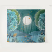 ウッドランドフォレストナイトフルムーンランドスケープマウンテン タペストリー (正面(横))