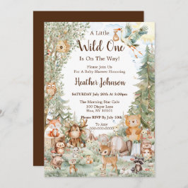 ウッドランドフォレストニュートラル赤ちゃんシャワー 招待状