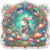 ウッドランドフォレストバニーカラフルアールヌーボーイースター シール (正面)