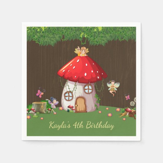 ウッドランドフォレストフェアリー誕生日 スタンダードカクテルナプキン (正面)