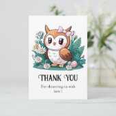 ウッドランドフォレストフクロウ赤ちゃんシャワー サンキューカード (スタンド正面)
