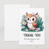 ウッドランドフォレストフクロウ赤ちゃんシャワー サンキューカード (正面/裏面)