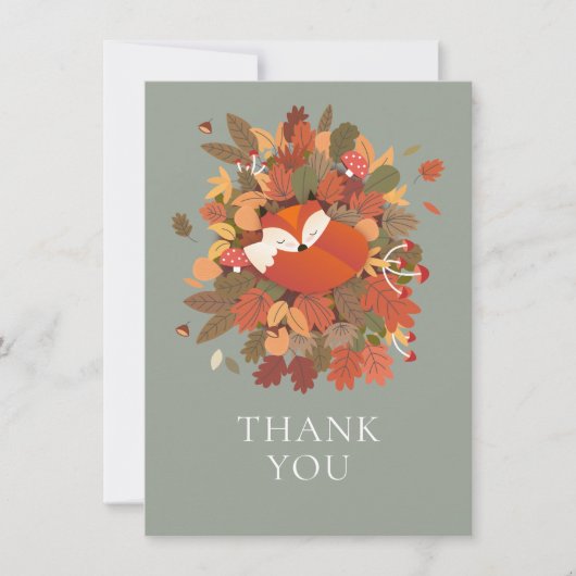 ウッドランドフォレストベビーキツネクブボ素朴ホ サンキューカード (正面)