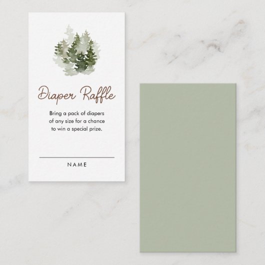 ウッドランドフォレストベビーシャワーおむつラッフルチケット エンクロージャーカード (正面/裏面)