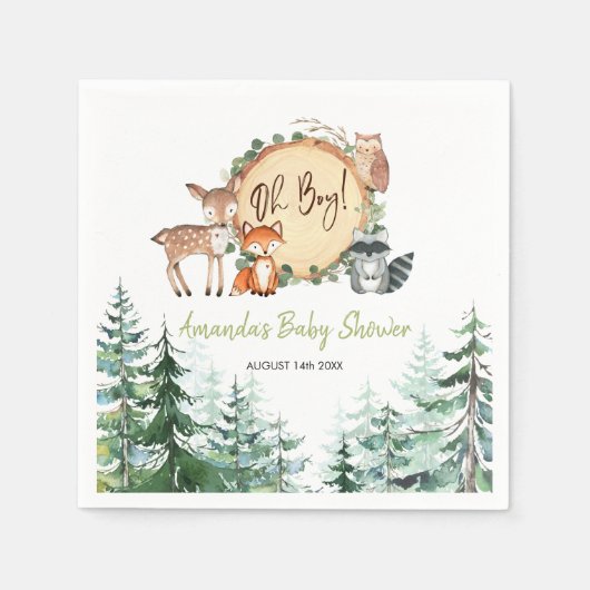ウッドランドフォレストベビーシャワー紙 スタンダードカクテルナプキン (正面)