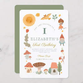ウッドランドフォレストマッシュルームファースト誕生日招待状 招待状