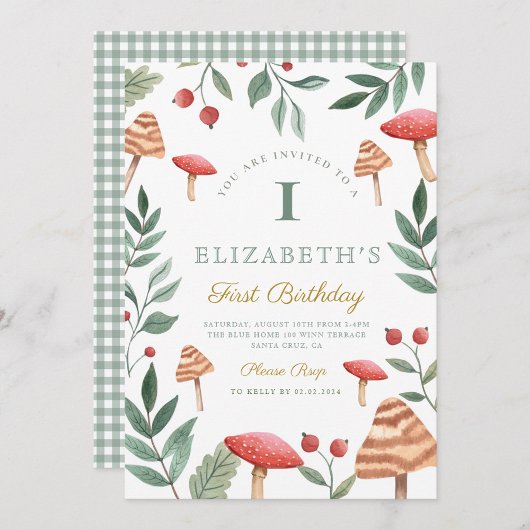 ウッドランドフォレストマッシュルームファースト誕生日招待状 招待状