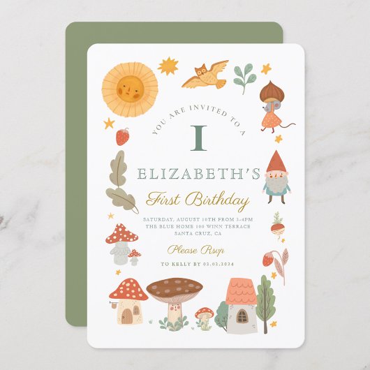 ウッドランドフォレストマッシュルームファースト誕生日招待状 招待状