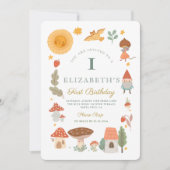 ウッドランドフォレストマッシュルームファースト誕生日招待状 招待状 (正面)