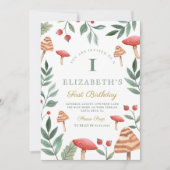 ウッドランドフォレストマッシュルームファースト誕生日招待状 招待状 (正面)