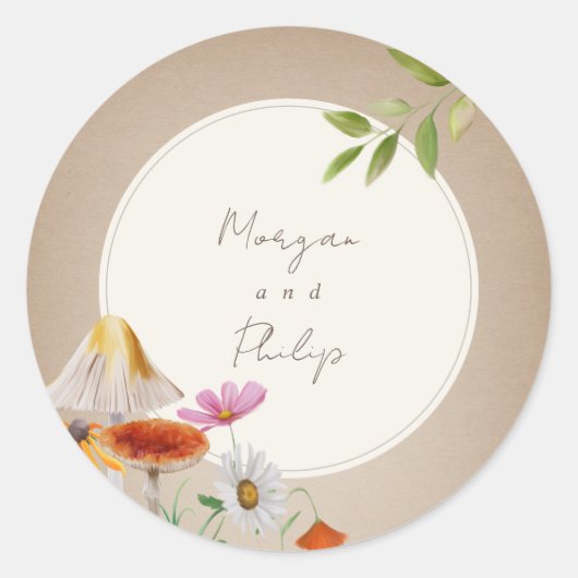 ウッドランドフォレストマッシュルーム結婚フローラのカードストック ラウンドシール (正面)
