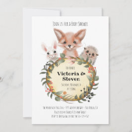 ウッドランドフォレストログベビーシャワー水彩 招待状