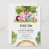 ウッドランドフォレストワイルドワンガール1st誕生日パーティー 招待状 (正面)