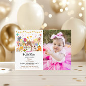 ウッドランドフォレストワイルドワンガール1st誕生日パーティー 招待状