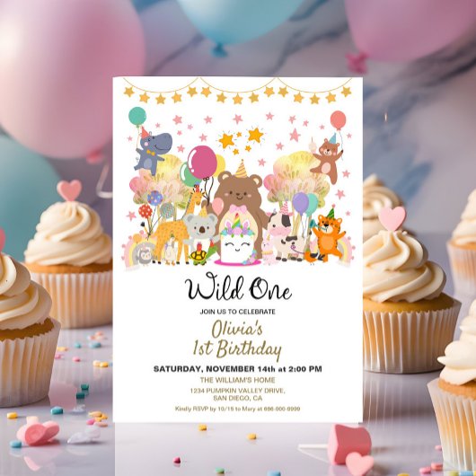ウッドランドフォレストワイルドワンバースデーパーティー 招待状