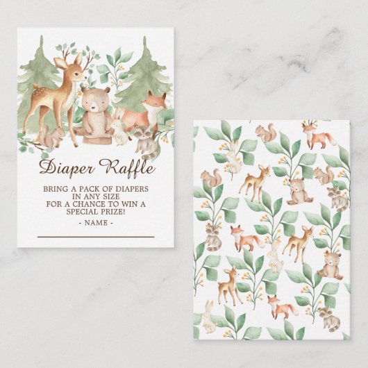 ウッドランドフォレスト動物ベビーおむつラッフル エンクロージャーカード (正面/裏面)