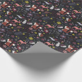 ウッドランドフォレスト野生動物自然ブラック ラッピングペーパー (角)