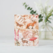 ウッドランドフォレスト野生生物キツネディアバタフライオータム ポストカード (スタンド正面)