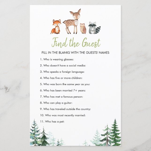 ウッドランドフォレストOhボーイベビーシャワーのゲストを見つける (正面)