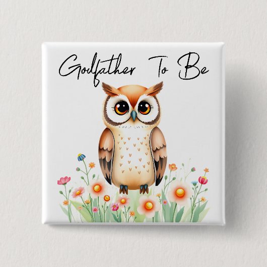 ウッドランドフクロウの神父が赤ちゃんシャワー 缶バッジ (正面)
