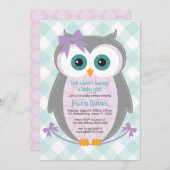 ウッドランドフクロウの赤ちゃんシャワー招待状少女紫ミント 招待状 (正面/裏面)