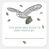 ウッドランドフクロウストーリーブックベビー蔵書票 スクエアシール (正面)