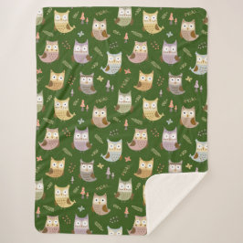 ウッドランドフクロウパターン、キッズグリーン シェルパブランケット