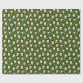 ウッドランドフクロウパターン、キッズグリーン ラッピングペーパー (フラット)