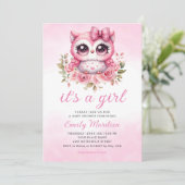 ウッドランドフクロウピンクボホフローラガールベビーシャワー 招待状 (スタンド正面)