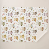 ウッドランドフクロウ模様、キッズホワイト シェルパブランケット (正面(横))