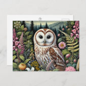 ウッドランドフクロウ葉書 | 森威厳のあるフクロウ美術 ポストカード (正面/裏面)