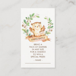 ウッドランドフクロウ赤ちゃんシャワーおむつラッフルチケット エンクロージャーカード