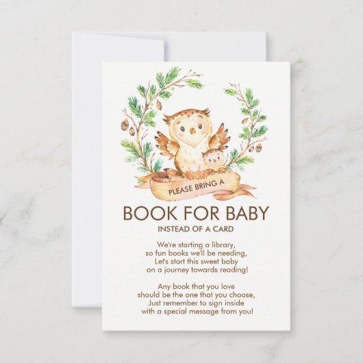 ウッドランドフクロウ赤ちゃんシャワーベビー用ブック 招待状 (正面)