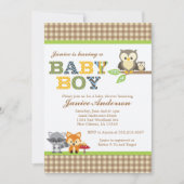 ウッドランドフクロウ赤ちゃんシャワー招待少年 招待状 (正面)