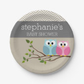 ウッドランドフクロウ赤ちゃん女の子の男の子ジェンダーがシャワーを明かす ペーパープレート (正面)