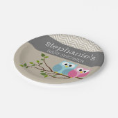 ウッドランドフクロウ赤ちゃん女の子の男の子ジェンダーがシャワーを明かす ペーパープレート (アングル)