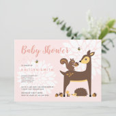 ウッドランドフレンズピンクベビーシャワー招待状 招待状 (スタンド正面)