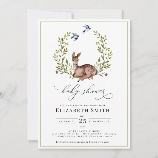 ウッドランドフレンズフローラ男女兼用ベビーシャワー 招待状 (正面)