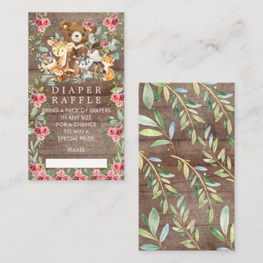 ウッドランドフレンズベビーシャワーオムツラッフルチケット エンクロージャーカード (正面/裏面)